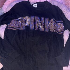 Black Long Sleeve with Glitter bling PINK Logo size S